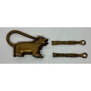 Vtg Chinese Brass Lock Key Trunk Cabinet Foo Dog Lion Padlock Two Keys Included
